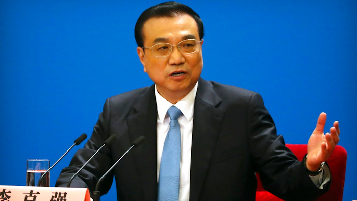 Chinese Premier Li Keqiang speaks during a press conference after the closing session of China's National People's Congress (NPC) at the Great Hall of the People in Beijing, Tuesday, March 20, 2018.