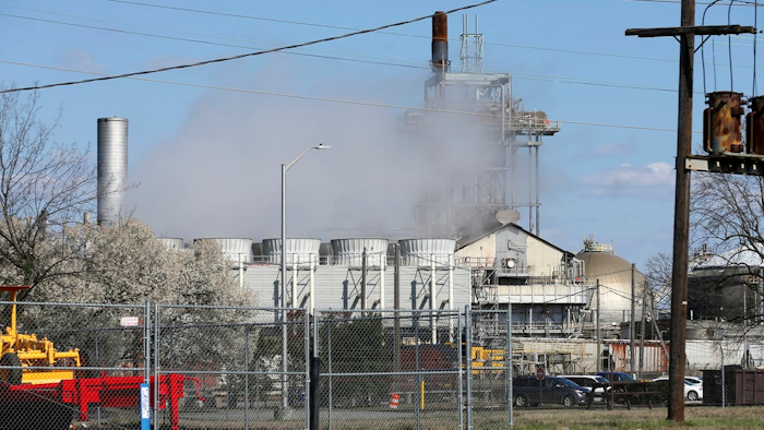 A March 13, 2018 photo shows the AdvanSix plant in Hopewell, Va. State and federal authorities have responded to AdvanSix, an industrial chemical manufacturing facility, as part of what a Virginia official says is a criminal environmental investigation. AdvanSix said in a statement that authorities were at the company's plant in Hopewell Tuesday to execute a search warrant. Spokeswoman Debra Lewis says the company is 'still learning' about the investigation and she can't provide further details.