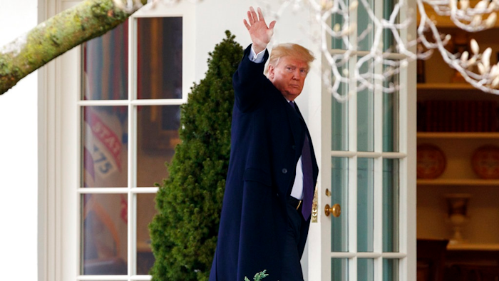 President Donald Trump walks to the Oval Office after speaking at the Latino Coalition Legislative Summit, Wednesday, March 7, 2018, in Washington.