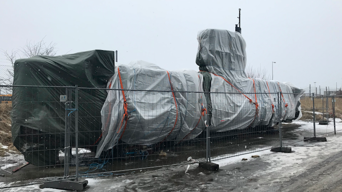 The Wednesday, March 7, 2018 photo shows the submarine UC3 Nautilus of Danish inventor Peter Madsen in Copenhagen, Denmark. Madsen goes on trial Thursday, March 8, for the killing of journalist Kim Wall in his submarine.