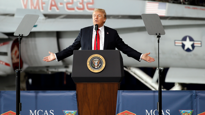 President Donald Trump speaks at Marine Corps Air Station Miramar in San Diego, Tuesday, March 13, 2018.