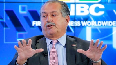In this Jan. 17, 2017, file photo, CEO of The Dow Chemical Company Andrew N. Liveris gestures as he speaks during a panel 'Size matters: The Future of Big Business' at the 'World Economic Forum' in Davos, Switzerland. DowDuPont’s Liveris is leaving his executive chairman role at the company but will stay on as a director until his retirement in July 2018.
