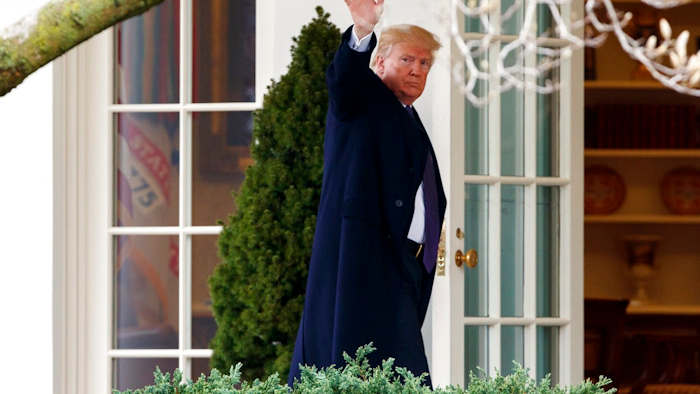 President Donald Trump walks to the Oval Office after speaking at the Latino Coalition Legislative Summit, Wednesday, March 7, 2018, in Washington.
