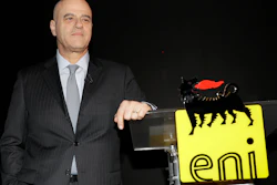 In this March 15, 2017 file photo, Eni CEO Claudio Descalzi stands prior to the Eni investor meeting, in Milan, Italy. A corporate bribery trial billed as the biggest in history is opening Monday, March 5, 2018 in Milan against the Shell and Eni oil companies as well as former and current executives, all charged in a $1.1 billion scandal to win control of one of Nigeria’s most lucrative oil blocks.