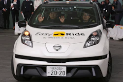 In this Feb. 23, 2018, file photo, Nissan Motor Co.'s Easy Ride robo-vehicle moves during a test ride in Yokohama, near Tokyo. Nissan's chief planning officer said Friday the Japanese automaker does not plan to change its road tests for self-driving vehicles after the recent fatal accident of an Uber autonomous vehicle.