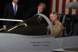 President Donald Trump participates in a tour of fighter aircraft at the Boeing Company, Wednesday, March 14, 2018, in St. Louis.