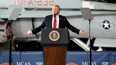 President Donald Trump speaks at Marine Corps Air Station Miramar in San Diego, Tuesday, March 13, 2018.