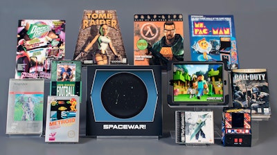 This undated photo provided by the The Strong in Rochester, N.Y., shows the 12 finalists for the World Video Game Hall of Fame class of 2018. The finalists , in alphabetical order are: 'Asteroids,' 'Call of Duty,' 'Dance Dance Revolution,' 'Final Fantasy VII,' 'Half-Life,' 'John Madden Football,' 'King's Quest,' 'Metroid,' 'Minecraft,' 'Ms. Pac-Man,' 'Spacewar!,' and 'Tomb Raider.' The winners will be inducted on May 3.