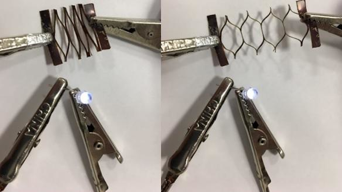 The images above, from the top left moving clockwise, shows an electronic circuit being increasingly stretched.