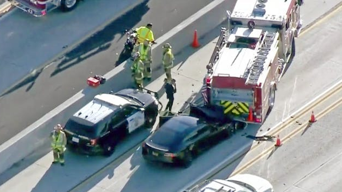 The Tesla Model S electric car that crashed into a fire engine in Culver City, California, in January 2018.