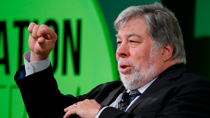 In this July 3, 2017, file photo, Apple co-founder Steve Wozniak gestures as he attends a conference titled 'The Innovation Summit' in Milan, Italy. Wozniak is shutting down his Facebook account as the social media giant struggles to cope with the worst privacy crisis in its history.
