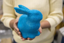 This plush, stuffed bunny was automatically produced from a 3-D mesh using a Carnegie Mellon University system for translating the shape automatically into stitch-by-stitch instructions for a knitting machine.