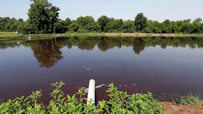 In this July 21, 2017 file photo, a hog waste pond is seen at Everette Murphrey Farm in Farmville, N.C. Civil trials begin April 2018, against a subsidiary of the world's largest pork producer, and people are watching to see whether things will change and impact places such as the Everette Murphrey Farm in the country's No. 2 hog state.