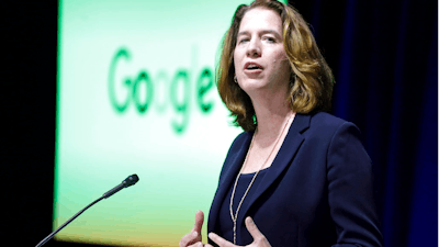 In this Dec. 3, 2015, file photo, Margo Georgiadis, President of American Operations at Google speaks at the new Google Chicago Headquarters in Chicago. Mattel Inc. says that its CEO Margo Georgiadis is stepping down to pursue a new opportunity in the tech sector. The toy giant says the board has named Ynon Kreiz, a Mattel director since June 2017 as her successor, effective April 26, 2018.