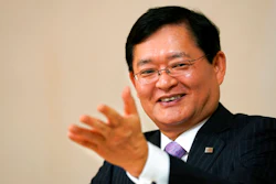 Toshiba Corp., Chairman and CEO Nobuaki Kurumatani speaks during an interview at the company's headquarters in Tokyo, Tuesday, April 3, 2018. Kurumatani, the outsider tapped to lead scandal-tarnished Japanese electronics company Toshiba Corp., is promising a turnaround in five years by reshaping its operations and boosting profitability.
