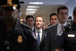 Facebook CEO Mark Zuckerberg arrives on Capitol Hill in Washington, Monday, April 9, 2018, to meet with Sen. Dianne Feinstein, D-Calif., the ranking member of the Senate Judiciary Committee.
