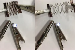 The images above, from the top left moving clockwise, shows an electronic circuit being increasingly stretched.