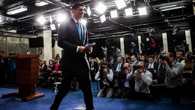 Speaker of the House Paul Ryan, R-Wis., tells reporters he will not run for re-election amid Republican concerns over keeping their majority in the House of Representatives, during a news conference at the Capitol in Washington, Wednesday, April 11, 2018.