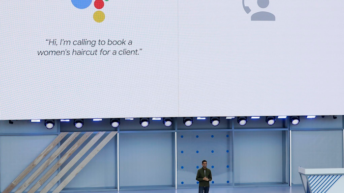 Google CEO Sundar Pichai speaks at the Google I/O conference in Mountain View, Calif., Tuesday, May 8, 2018. Google put the spotlight on its artificial intelligence smarts at its annual developers conference Tuesday, where it announced new features and services imbued with machine learning.