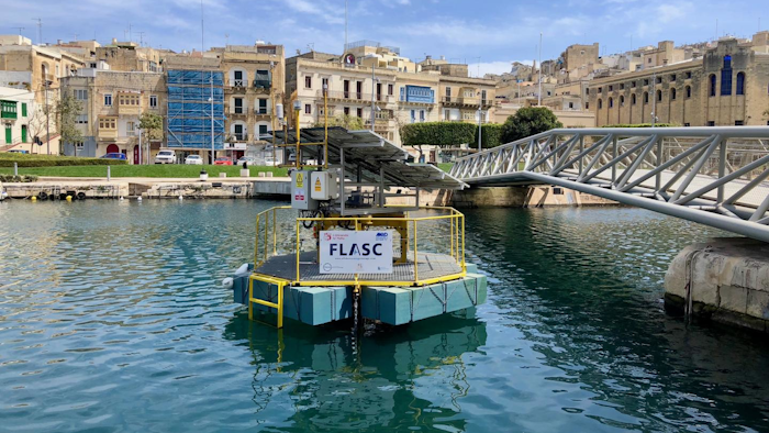 The FLASC prototype deployed in Dockyard Creek in Malta's Grand Harbour.