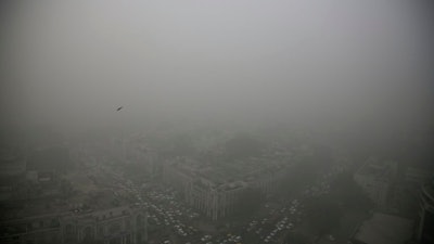 A thick layer of smog covers Connaught Place, the heart of New Delhi, India. The most recent air pollution data from the World Health Organization gives India a dubious lead. Ten Indian cities lead the list of the 20 most polluted cities in the world.
