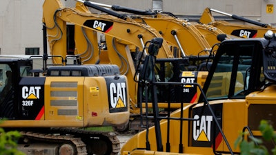 This Tuesday, July 25, 2017, photo shows Caterpillar machinery at a dealership in Murrysville, Pa.