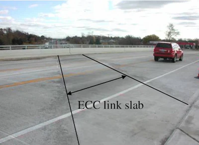 This ECC link slab, which replaced a conventional expansion joint on a Michigan bridge deck, has lasted over a decade without repair or maintenance.
