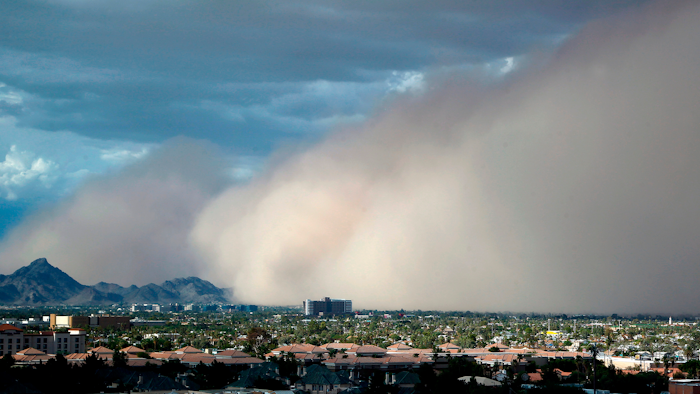 A large dust storm, or haboob, sweeps across downtown Phoenix on July 21, 2012.