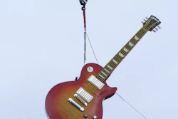 A large guitar replica is lifted into place as a street marker on Thursday, June 21, 2018, a few blocks away from where the Hard Rock Casino will open in Atlantic City, N.J., on June 28. The sign was installed on the same day that a different casino also opening on June 28, the Ocean Resort Casino, was granted a casino license by New Jersey gambling regulators.
