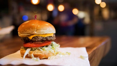 This Jan 9, 2018 photo shows the Impossible Burger at Stella's, in Bellevue, Neb., which is a burger is made from plant protein. What gets to be considered “meat” is a particularly touchy subject as startups push to alter American eating habits with substitutes they say are just like the real thing. Impossible Burger’s plant-based patty “bleeds” like beef.