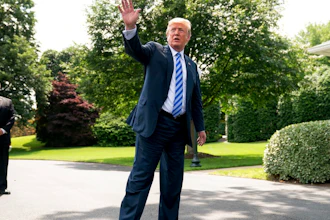 President Donald Trump, center, accompanied by Secretary of State Mike Pompeo, left, speaks to members of the media on the South Lawn outside the Oval Office in Washington, Friday, June 1, 2018, after meeting with former North Korean military intelligence chief Kim Yong Chol. After the meeting Trump announced that the Summit with North Korea will go forward.