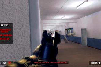 This screen shot taken from YouTube shows a still frame from the video game 'Active Shooter.' Acid Software, the developer of the school shooting video game is defending the product and vowing to continue selling it online as parents of slain children and other mass shooting victims work to get the game wiped off the internet. The developer recently set up two websites for the game after it was removed from the webpages of video game marketplace Steam and crowdfunding site Indiegogo.