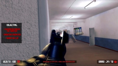 This screen shot taken from YouTube shows a still frame from the video game 'Active Shooter.' Acid Software, the developer of the school shooting video game is defending the product and vowing to continue selling it online as parents of slain children and other mass shooting victims work to get the game wiped off the internet. The developer recently set up two websites for the game after it was removed from the webpages of video game marketplace Steam and crowdfunding site Indiegogo.