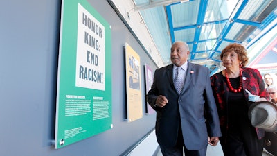 Dr. Bernard LaFayette and his wife, Kate, stroll through a new exhibit on the 1968 Poor People’s Campaign installed at Ben & Jerry’s factory in Waterbury, VT.