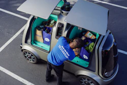 This undated photo provided by The Kroger Co. shows a driverless car that the Cincinnati-based company is about to test whether it can steer supermarket customers away from crowded grocery aisles with a fleet of diminutive driverless cars designed to lower delivery costs. The test program announced Thursday, June 28, 2018, could make Kroger the first U.S. grocer to make deliveries with robotic cars that won’t have a human riding along to take control in case something goes wrong