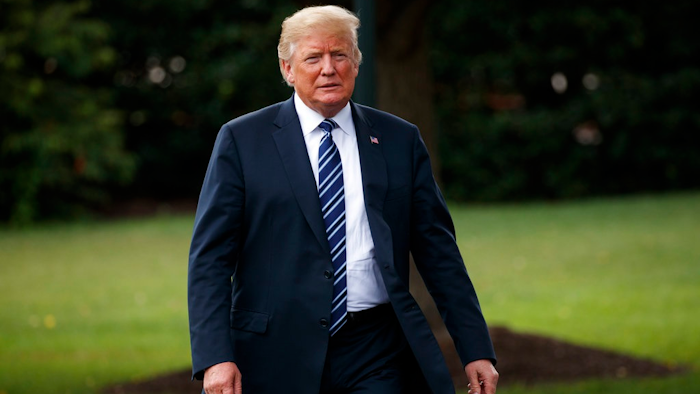 President Donald Trump arrives for a tour during a 'Made in America Product Showcase' at the White House, Monday, July 23, 2018, in Washington.