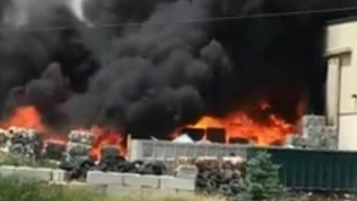Fire burning at Wisconsin recycling plant.