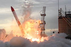 A Japan's privately developed rocket, MOMO-2, is in flames after the rocket failed to liftoff in Taiki, northern island of Hokkaido, Japan, Saturday, June 30, 2018. According to Kyodo News, the launch failed Saturday, as the rocket crashed to the ground and burst into flames seconds after liftoff, its developer said.