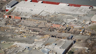 Damage to production plants at Vermeer Corp., a farm and construction equipment manufacturer in Pella, Iowa.