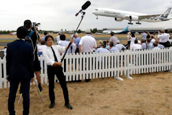 An Airbus A350-1000 lands after a flying display at the Farnborough Airshow in Farnborough, England, Monday, July 16, 2018.