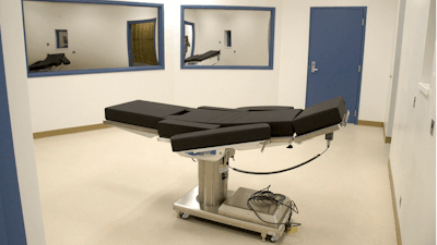 This Nov. 10, 2016, file photo released by the Nevada Department of Corrections shows the newly completed execution chamber at Ely State Prison in Ely, Nev. Scott Raymond Dozier is slated to die at the prison by a three-drug lethal injection combination never before tried in any state.