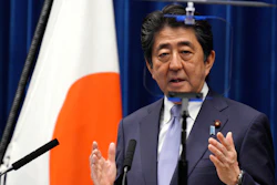 Japanese Prime Minister Shinzo Abe delivers a speech during a press conference at the prime minister's official residence in Tokyo Friday, July 20, 2018.