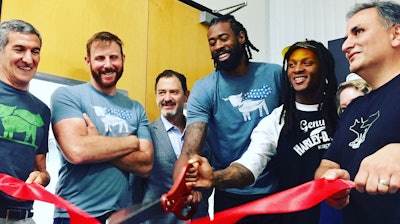 Beyond Meat unveils their new state-of-the-art Innovation Center with a ribbon cutting ceremony. Attendees (left to right): Seth Goldman, Executive Chairman of Beyond Meat and Co-Founder of Honest Tea, Ethan Brown, Founder and CEO of Beyond Meat, Drew Boyles, Mayor for The City of El Segundo, DeAndre Jordan, Center for The Dallas Mavericks, DeAndre Hopkins, Wide Receiver for The Houston Texans, Carol Pirsztuk, Mayor Pro Tem for The City of El Segundo, Dr. Dariush Ajami, VP of R&D at Beyond Meat.