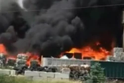 Fire burning at Wisconsin recycling plant.