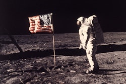 Edwin E. ‘Buzz’ Aldrin Jr. poses for a photograph beside the U.S. flag deployed on the moon during the Apollo 11 mission on July 20, 1969.