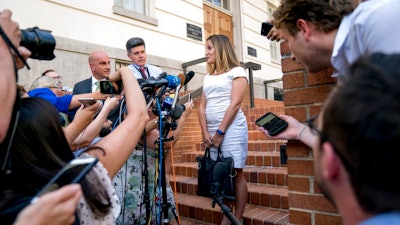 Canadian Foreign Affairs Minister Chrystia Freeland speaks to members of the media as she arrives at the Office Of The United States Trade Representative, Tuesday, Aug. 28, 2018, in Washington. Canada, America's longtime ally and No. 2 trading partner, was left out of a proposed deal Trump just reached with Mexico and is scrambling to keep its place in the regional free-trade bloc — and fend off the threat of U.S. taxes on its vehicles.