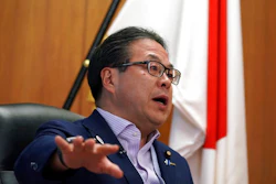 Japan’s Trade Minister Hiroshige Seko speaks during an exclusive interview with The Associated Press at his office in Tokyo Thursday, Aug. 23, 2018. Seko criticized President Donald Trump’s tariff policies as based on a serious misunderstanding about the importance of free trade and the contributions of Japanese companies to the U.S. economy.