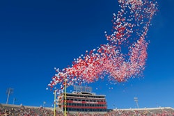 In this Oct. 14, 2017, file photo balloons are released in Memorial Stadium before an NCAA college football game between Indiana and Michigan in Bloomington, Ind. The celebration of releasing balloons into the air has long bothered environmentalists, who say the pieces that fall back to earth can be deadly to seabirds and turtles that eat them. So as companies vow to banish plastic straws, there are signs balloons are among the products getting more scrutiny.