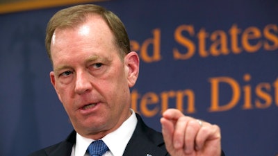 In this Jan. 23, 2018, file photo, McGregor Scott, the United States Attorney for the Eastern District of California, speaks during a news conference in Sacramento, Calif. Federal and state officials on Tuesday, Aug. 28, 2018, announced the results of a summer-long crackdown prompted in part by new concern over the increase in the use of the highly toxic pesticide carbofuran.