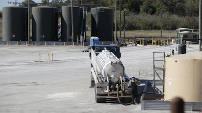 Storage site for wastewater from hydraulic fracturing operations just outside Reno, Texas.